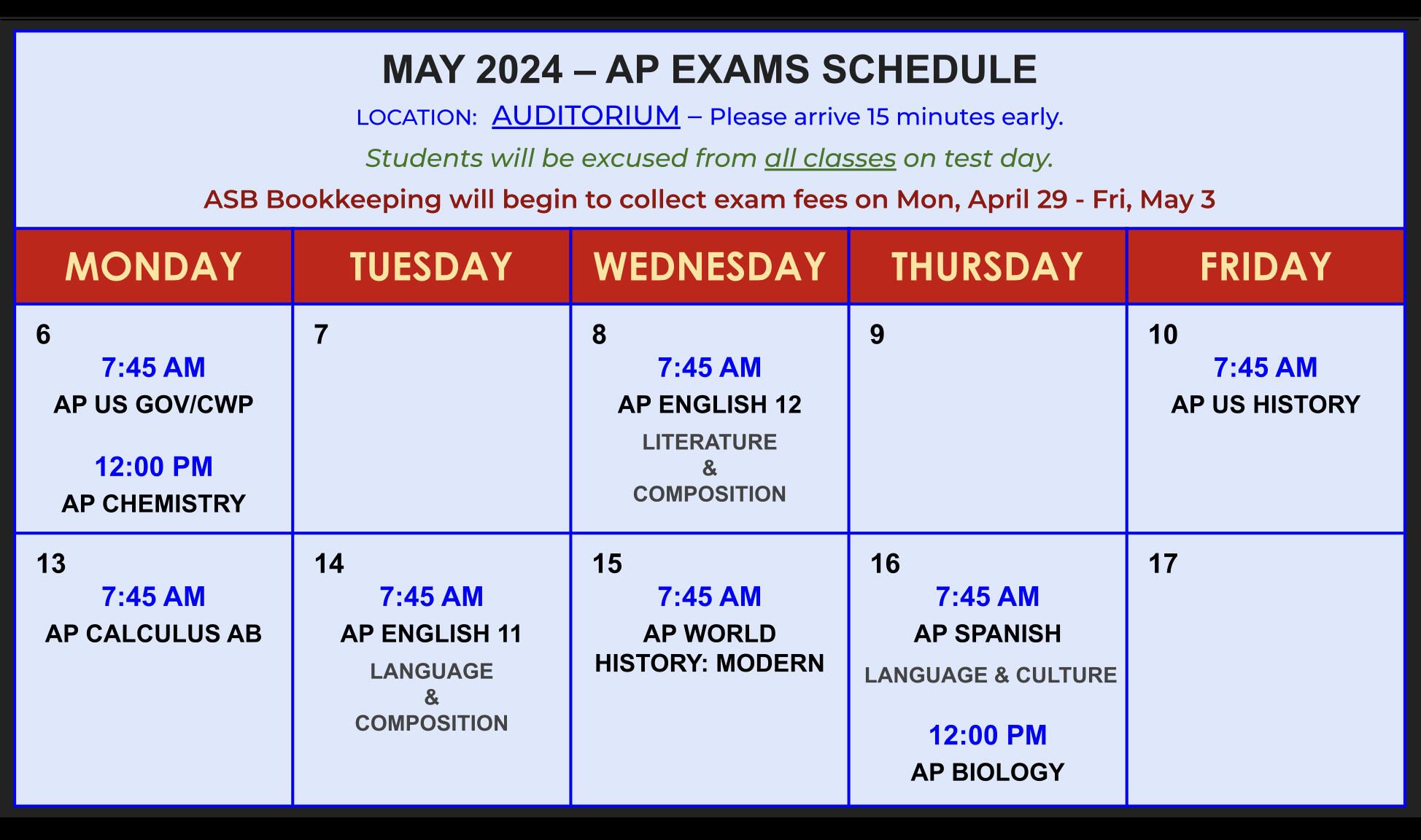 May 2024 AP Exams Schedule