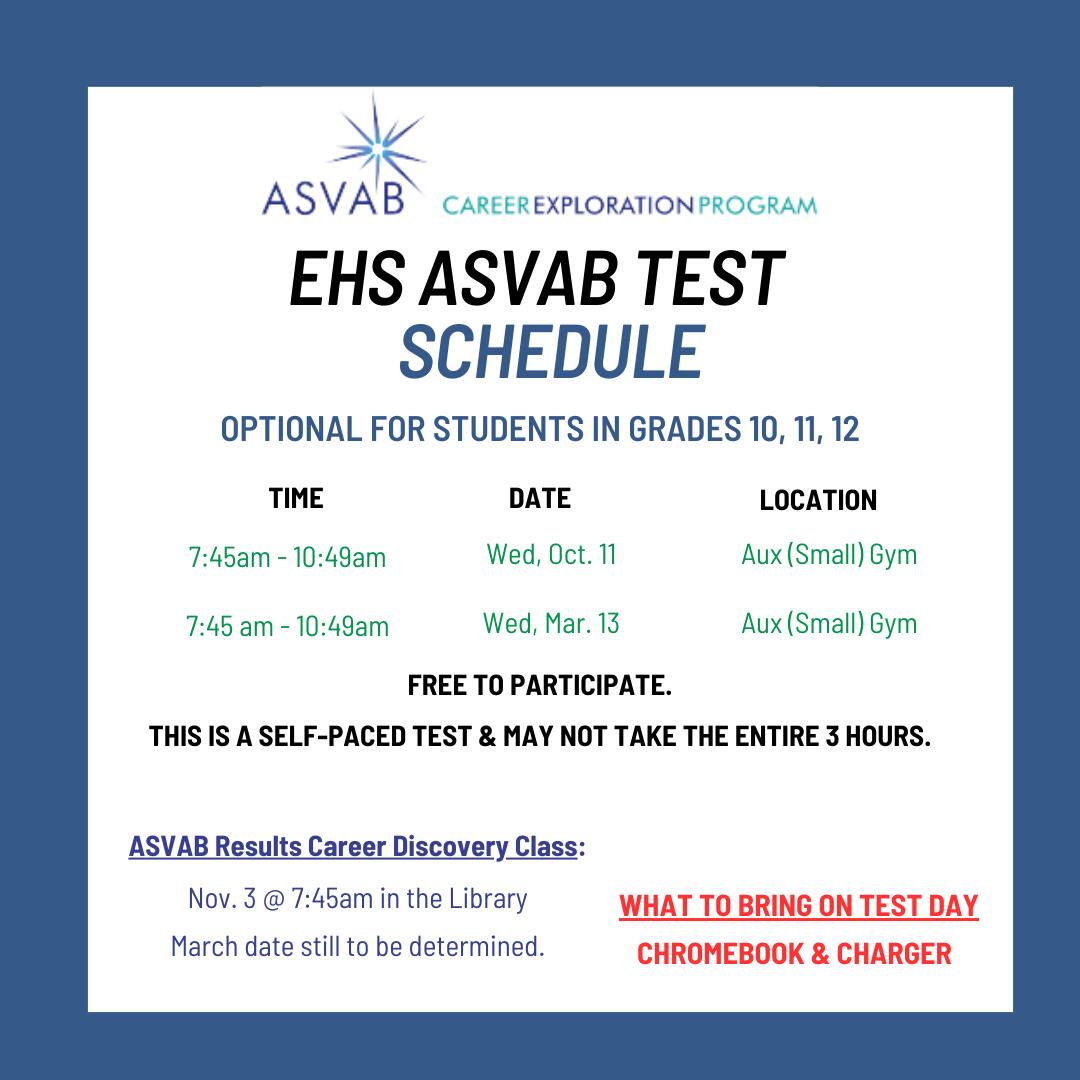 EHS ASVAB Test Schedule information