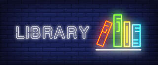 Image of neon outlines of library books